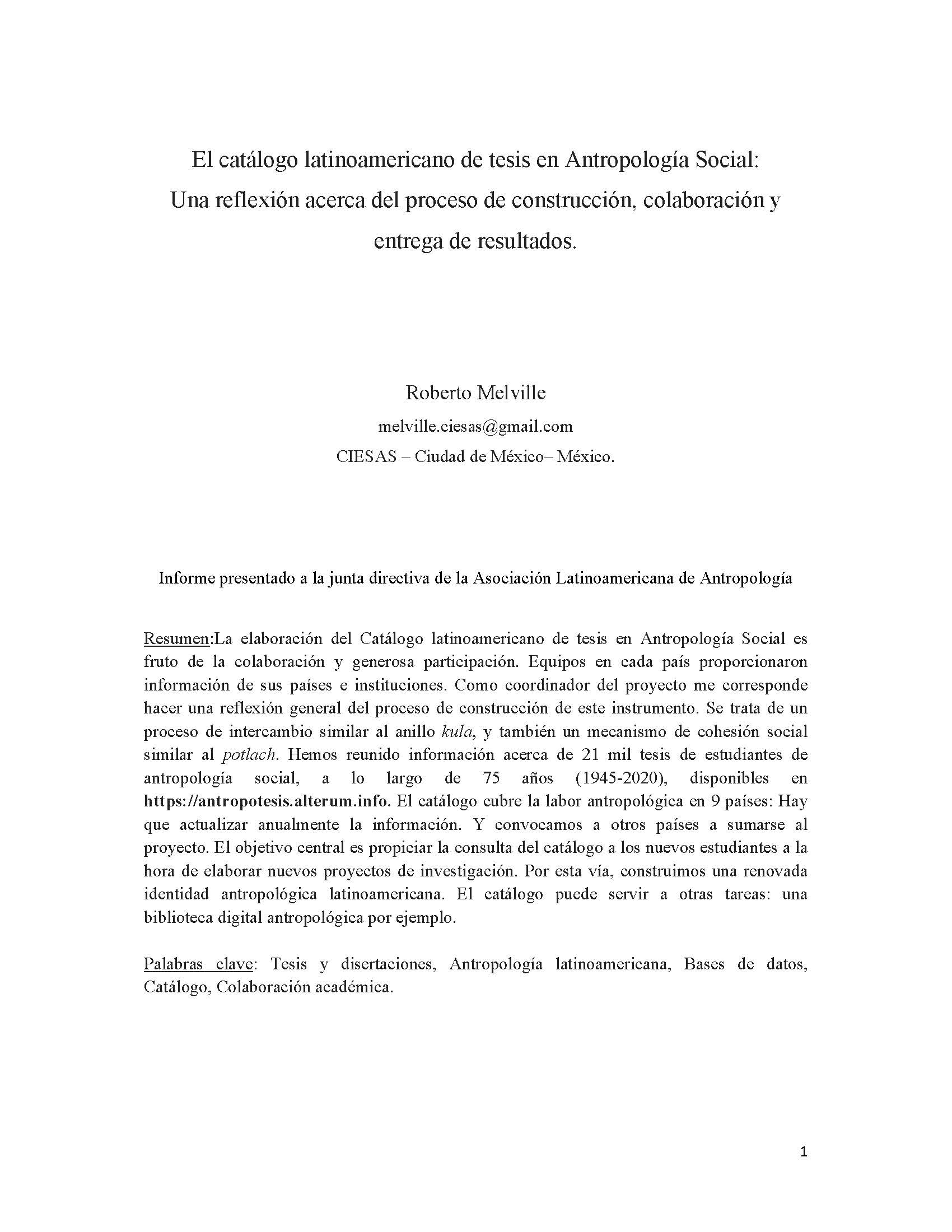 Páginas desdeGdT El catálogo latinoamericano de tesis en Antropología Social Informe del Grupo de Trabajo Febrero 2021