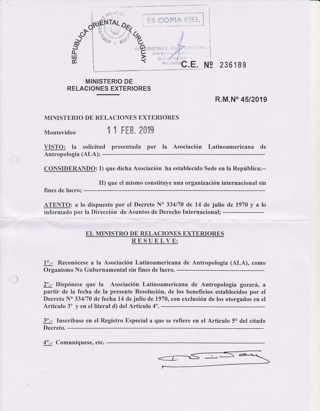 Reconocimiento personer&iacute;a ALA BR